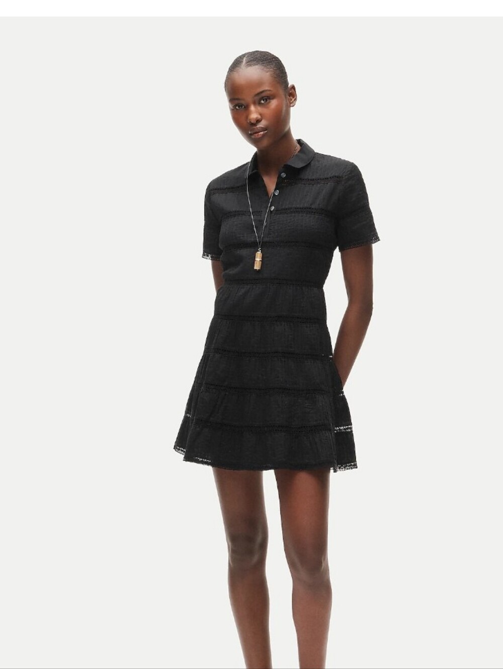 J Crew Tiered shirt-dress in cotton voile CV635 Size 6 Black